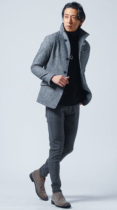 グレーチノパンツ×コートの冬コーデ