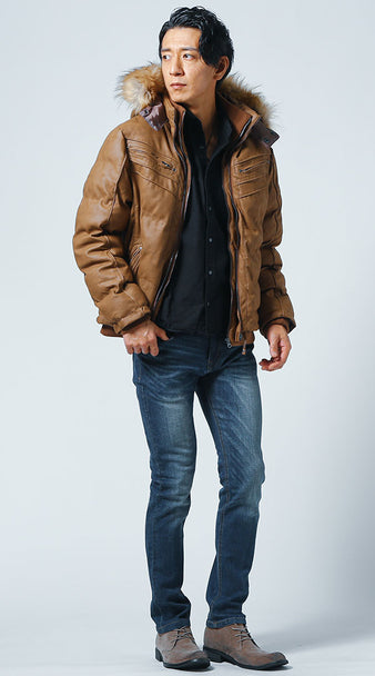 メンズにおすすめの日本製シャツとダウンジャケットを合わせた冬コーデ