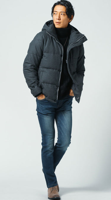 50代メンズにおすすめのおしゃれなジーンズ冬ファッションの例