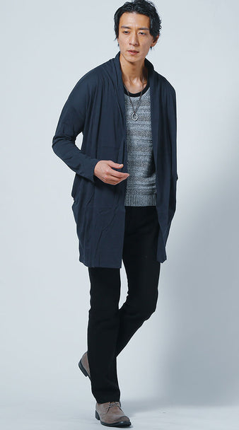 ロングカーディガン×ニット×パンツのコーディネート