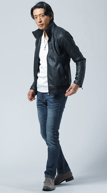 ライダースジャケットで男らしく仕上げる