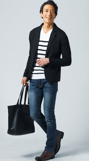 ジャケットに合うトートバッグのメンズコーデ例