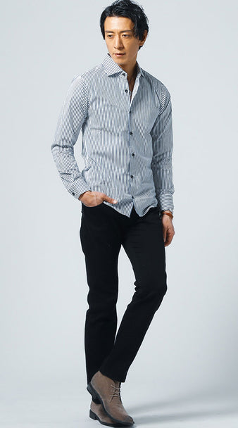 黒パンツコーデ メンズ 50代 春