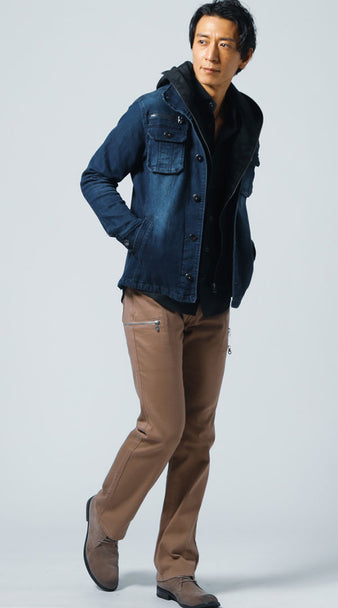 チノパンとデニムジャケット(Gジャン)のメンズコーディネート