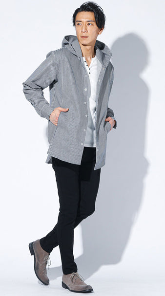 テレコTシャツとフードアウターを使った秋のスマートコーデ