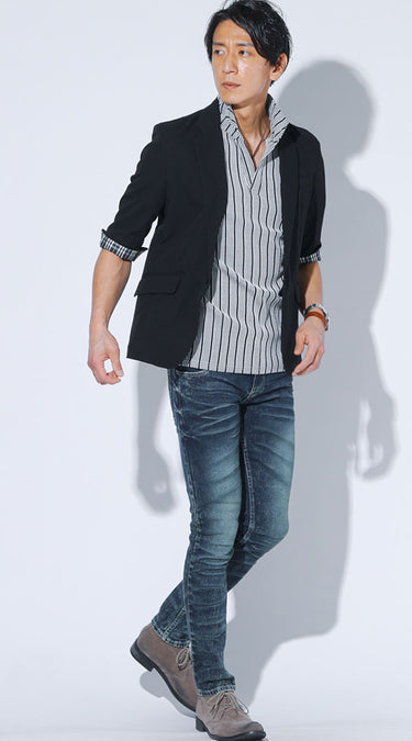 おすすめのメンズ立ち襟ポロシャツのコーデ例