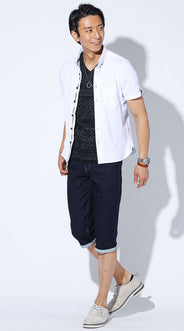 クロップドデニムパンツを使った全身コーデ