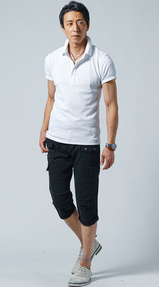 白ポロシャツ　黒パンツ　snp_lr1894