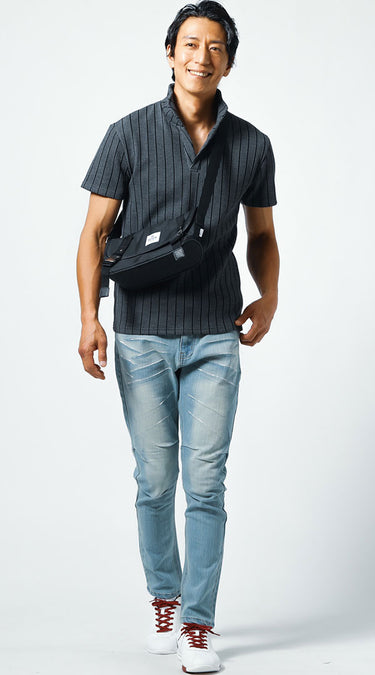 おすすめのメンズ立ち襟ポロシャツのコーデ例