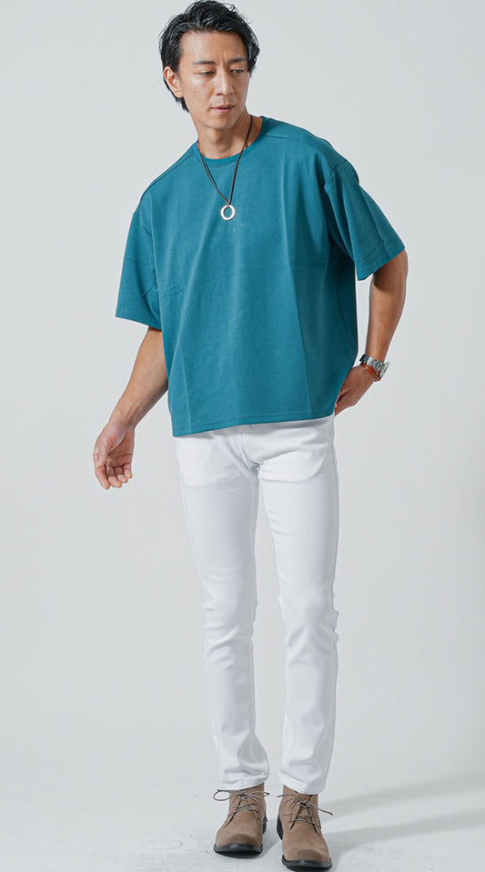 ターコイズTシャツ　白パンツ　snp_lx0234