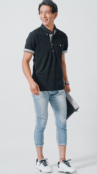 メンズにおすすめの人気ブランド細身ポロシャツのコーデ例