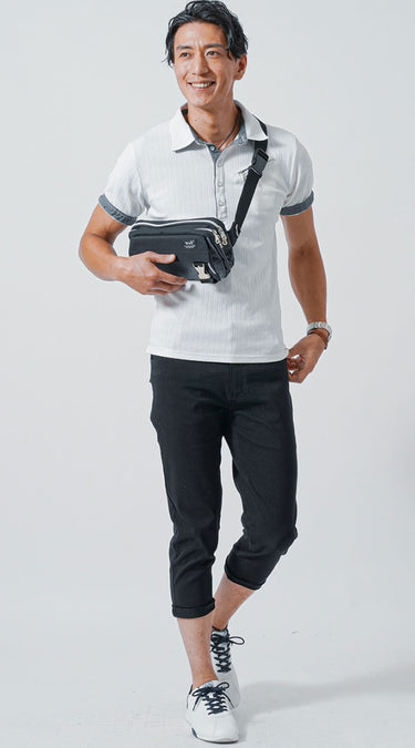 おしゃれな黒クロップドパンツコーデ例