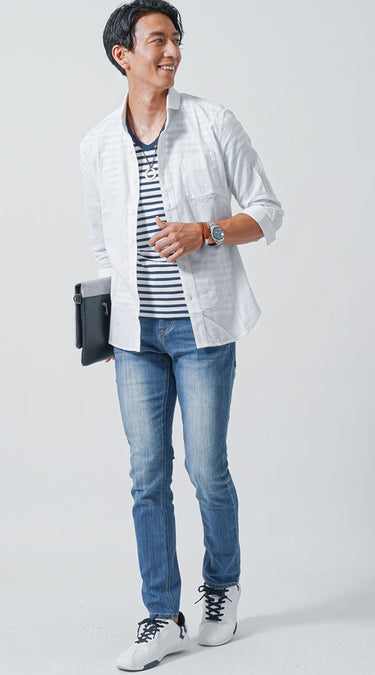 40代メンズにおすすめの人気ブランドの麻シャツコーデ例