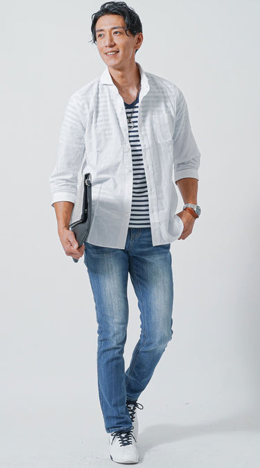 メンズにおすすめの羽織るシャツコーデ例