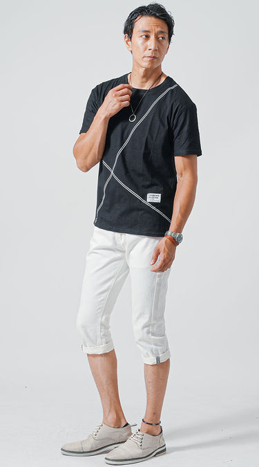 夏におすすめの白クロップドパンツコーデ例