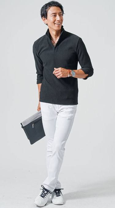 スニーカー×白パンツのメンズコーデ