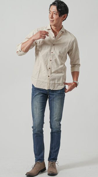 メンズにおすすめのシャツとデニムを合わせたシンプルなお手本コーデ