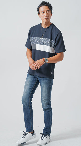 一枚着でもかっこいい・おしゃれな夏のブルーTシャツコーデ例