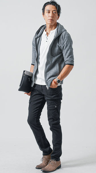 40代メンズの黒パンツ春コーディネート