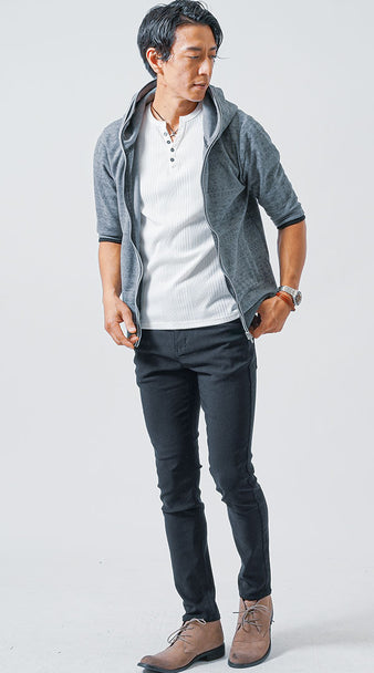 パーカー・ジャケット・カーディガンと合わせた７分袖Tシャツコーデ