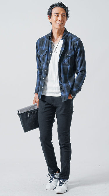 30代メンズにおすすめの黒ズボンに合う色のコーデ