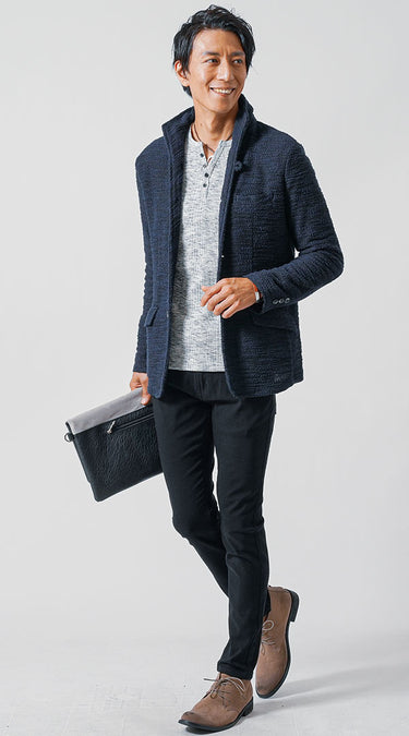 40代メンズにおすすめの黒ズボンに合う色のコーデ