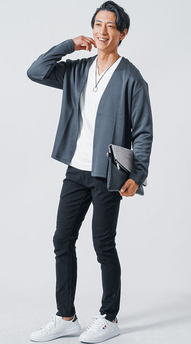 春のカーディガン×インナーのメンズコーデ例