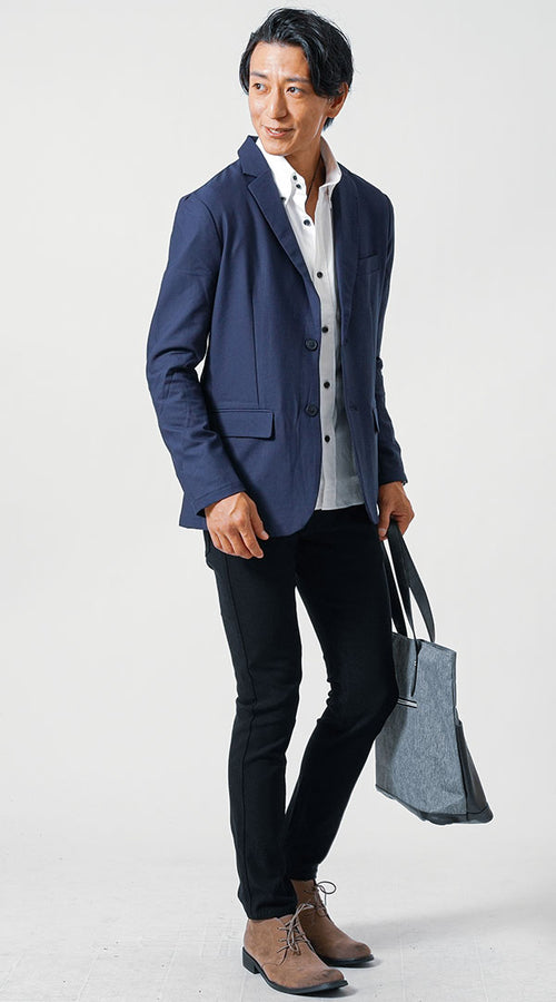 ジャケット×白シャツ×スラックスのコーディネート