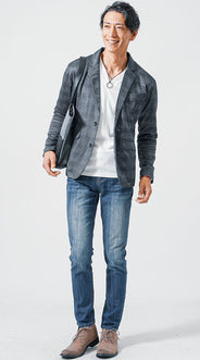 ヘリンボーンジャケットを使ったメンズコーデ