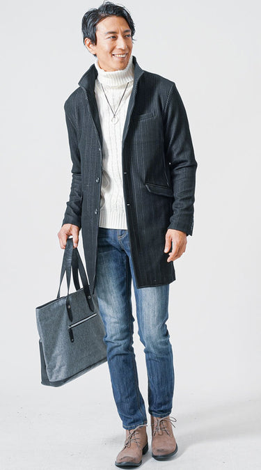 50代メンズにおすすめのおしゃれなジーンズ×細身コートのファッション例