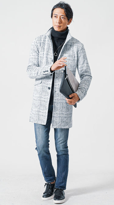 50代メンズにおすすめのおしゃれなジーンズ×細身コートのファッション例