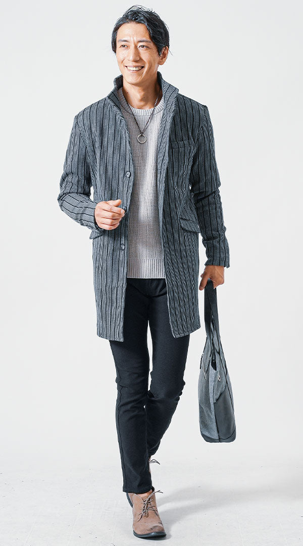メンズにおすすめのグレーコートを使ったIライン冬コーデ