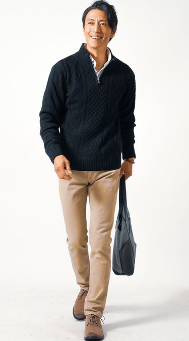 メンズにおすすめの黒ニットコーデ