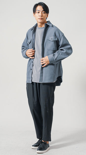 25℃前後 9月上旬 メンズ 秋服 コーデ シャツジャケット×Tシャツ カジュアル