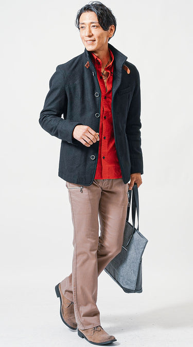 レッドを取り入れた30代メンズにおすすめの秋服のコーデ