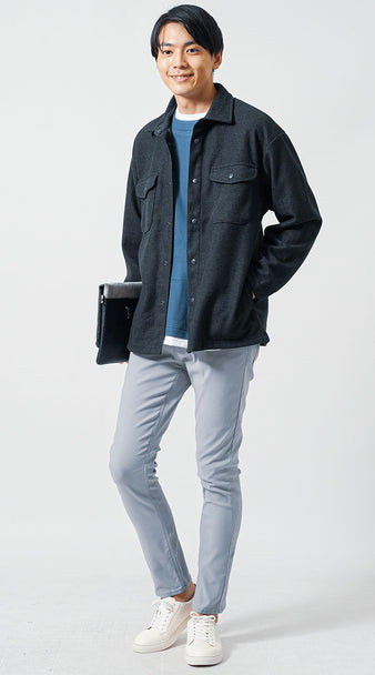 20代 ファッション メンズ　モテる　コーデ　春　カットソー　デニムジャケット