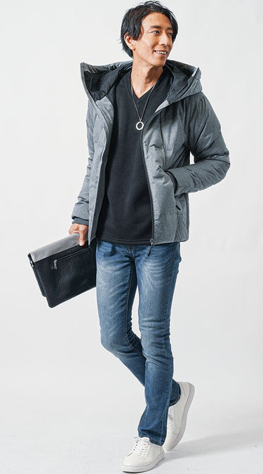 着膨れしないダウンの着用コーデ