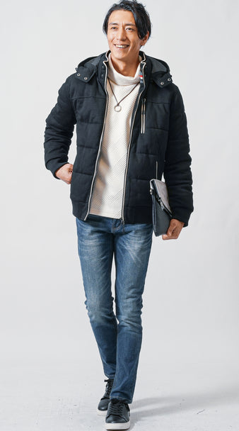30代メンズの冬におすすめの中綿アウター×デニムコーデ