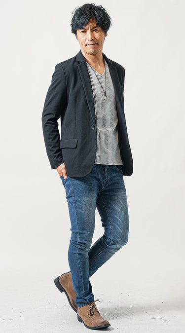 50代メンズのシンプルかつおしゃれなスキニージーンズコーデ