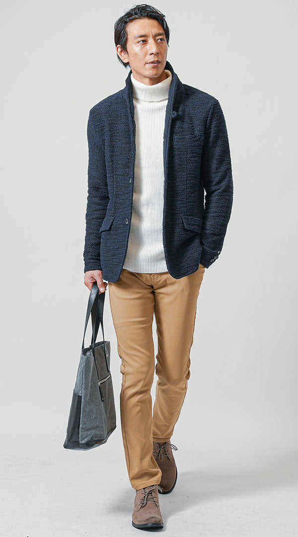 ネイビージャケット 白タートル ベージュパンツ snp_na1863の