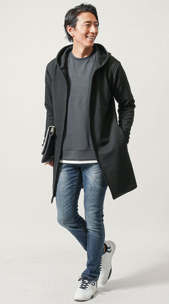 フーディガン×トレーナー×パンツのコーディネート