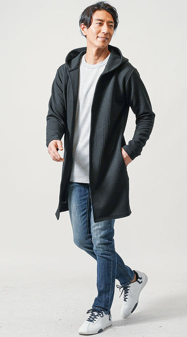 かっこよく見える細身のスリムパーカーコーデ例