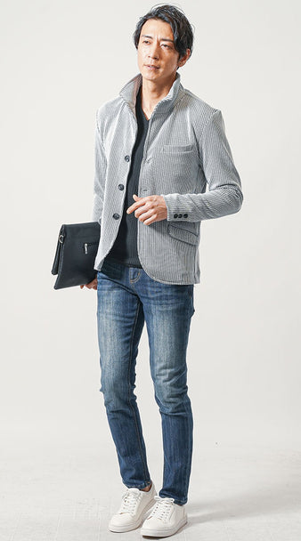 30代メンズのデニムパンツ×ジャケットのコーデ例