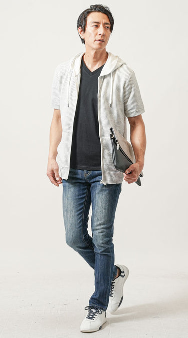 涼しい薄手のサマーパーカーメンズコーディネート