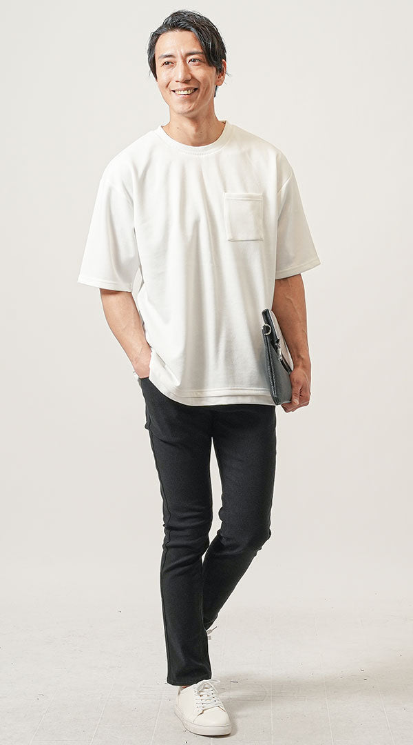 白Tシャツ 黒テーパードパンツ 白スニーカー snp_np1390 ｜ メンズファッション通販 MENZ-STYLE(メンズスタイル）