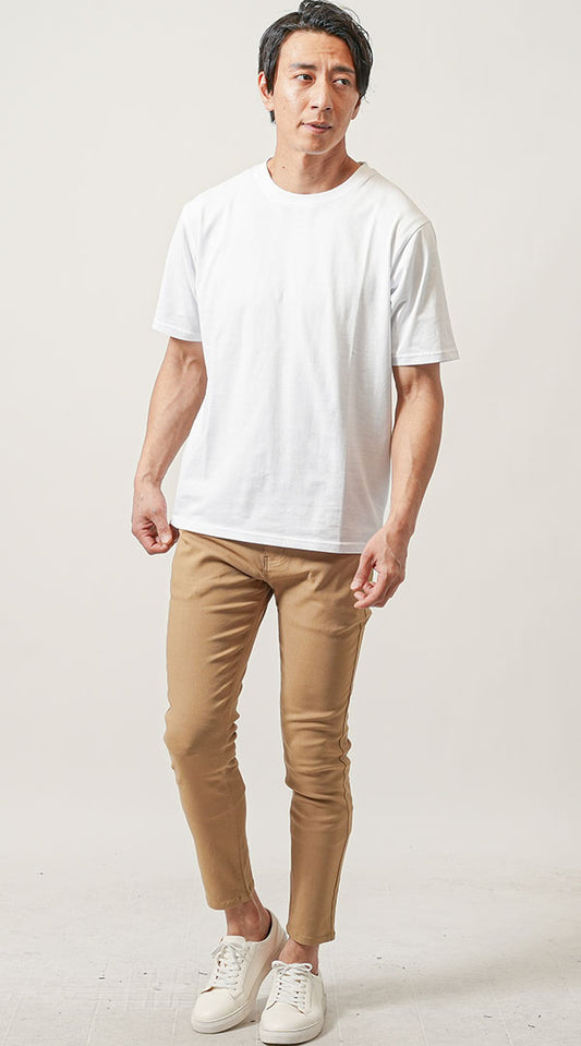 白半袖Tシャツ　ベージュチノパンツ　snp_np1545