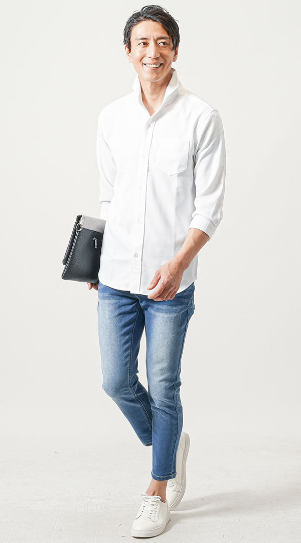 50代メンズにおすすめのちょいワル白シャツのファッション例