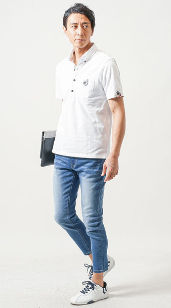 メンズにおすすめのポロシャツ×デニムパンツのコーデ例