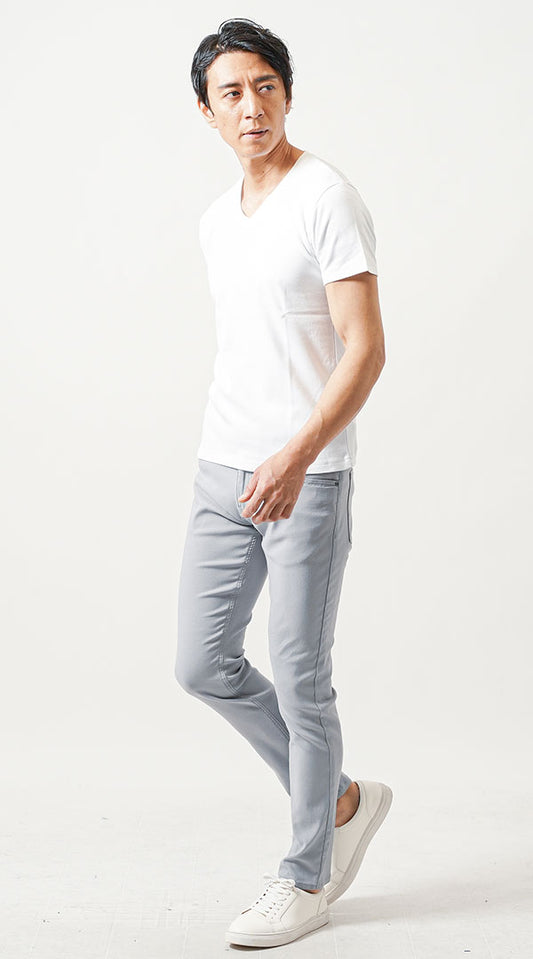 白半袖Tシャツ　グレーテーパードパンツ　snp_ns0196