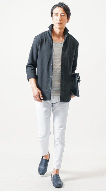 シャツ×白パンツコーディネートコーデ